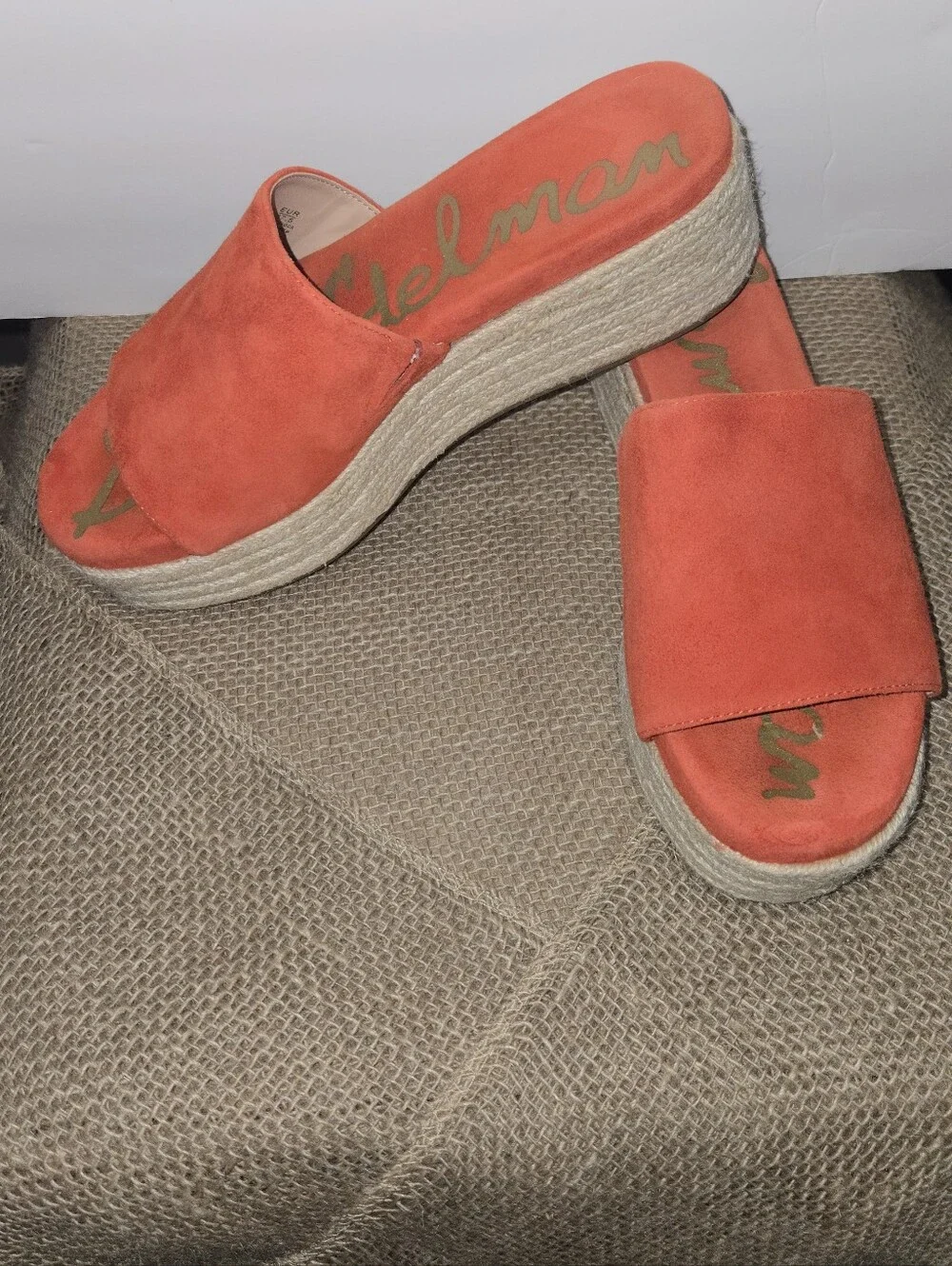 Sam Edelman Orange Suede Espadrille Slide Sandals